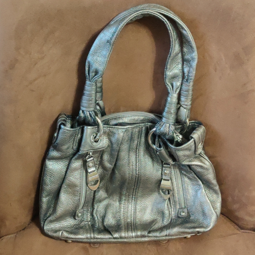 B. Makowsky Metalic Gray Leather Bag